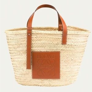 LOEWE leather-trimmed woven raffia tote